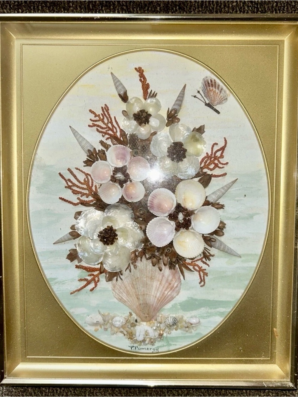 Vintage Seashell Floral Bouquet Framed Wall Art - Coastal Beach Decor